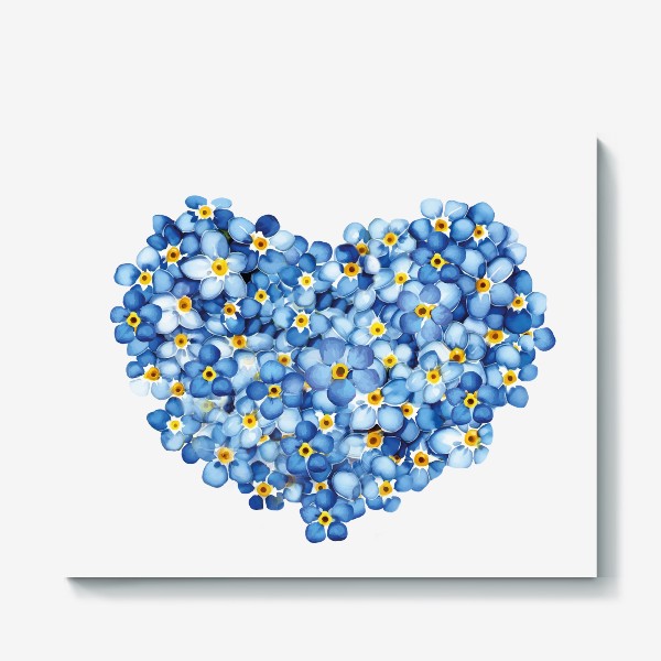 Холст «Сердечко из цветов, синих незабудок, акварелью»