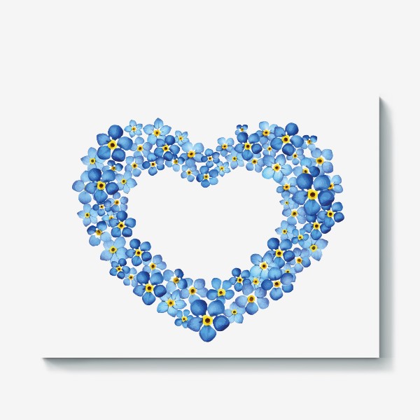 Холст «Сердце из цветов, синих незабудок, акварелью»