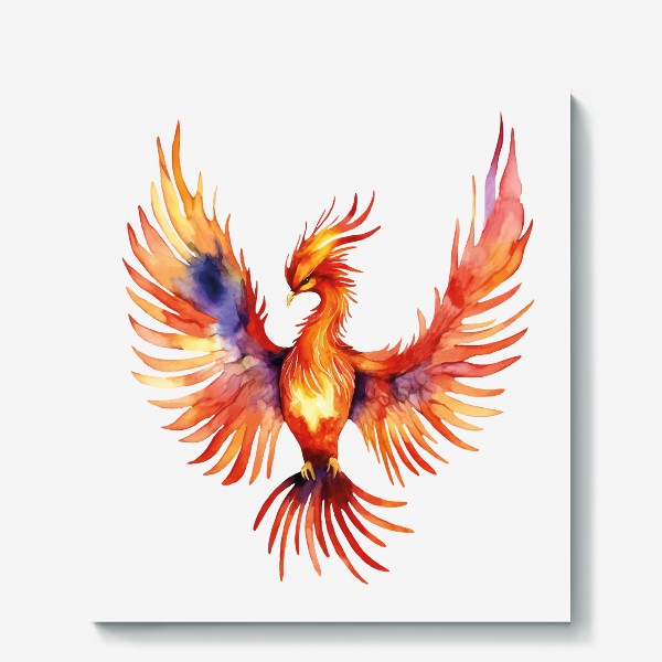 Холст «Красная птица феникс, жар птица акварелью»
