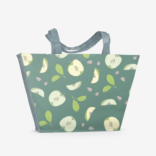 Пляжная сумка «Яблоки на зеленом фоне»