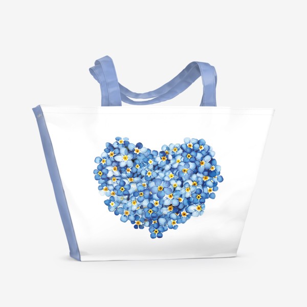 Пляжная сумка «Сердечко из цветов, синих незабудок, акварелью»