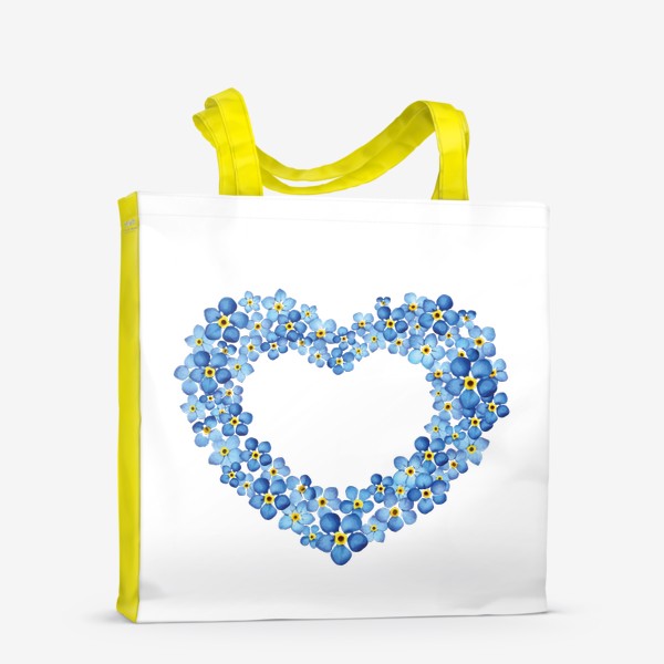 Сумка-шоппер «Сердце из цветов, синих незабудок, акварелью»