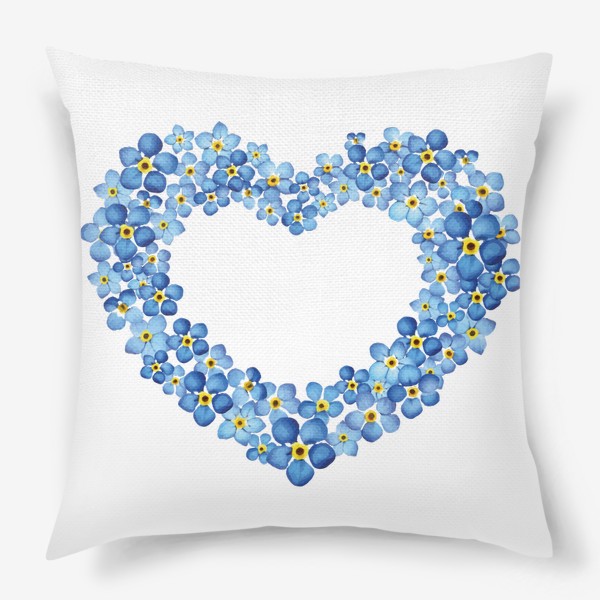 Подушка «Сердце из цветов, синих незабудок, акварелью»
