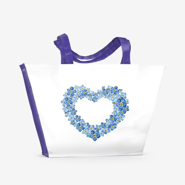 Пляжная сумка «Сердце из цветов, синих незабудок, акварелью»