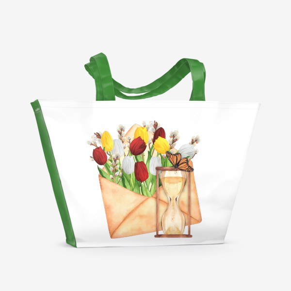 Пляжная сумка «Конверт с тюльпанами и песочные часы»