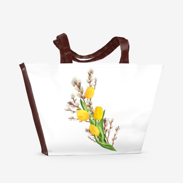 Пляжная сумка «Желтые тюльпаны с вербой»