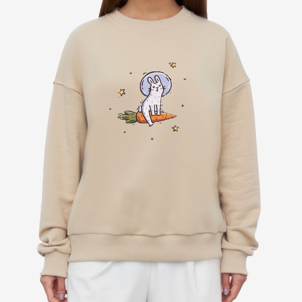 Свитшот «Милый заяц космонавт летит на морковке. Космос. Звезды»