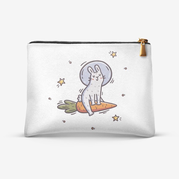 Косметичка «Милый заяц космонавт летит на морковке. Космос. Звезды»
