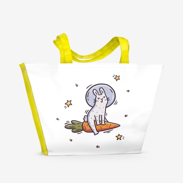 Пляжная сумка &laquo;Милый заяц космонавт летит на морковке. Космос. Звезды&raquo;