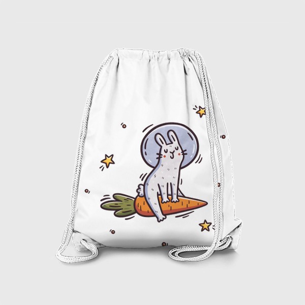 Рюкзак «Милый заяц космонавт летит на морковке. Космос. Звезды»