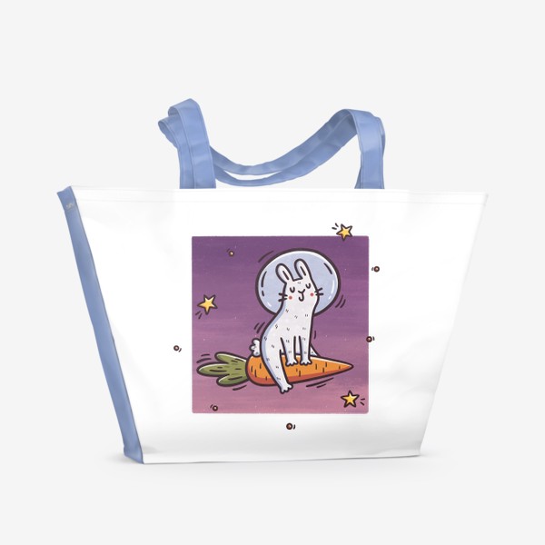 Пляжная сумка &laquo;Милый заяц космонавт летит на морковке. Космос. Звезды. На фоне заката&raquo;