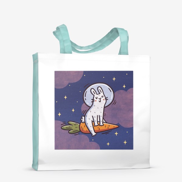 Сумка-шоппер &laquo;Милый заяц космонавт летит на морковке. Космос. Звезды. Розовые облака&raquo;