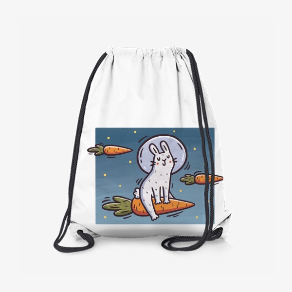 Рюкзак «Милый заяц космонавт летит на морковке. Небо. Звезды»