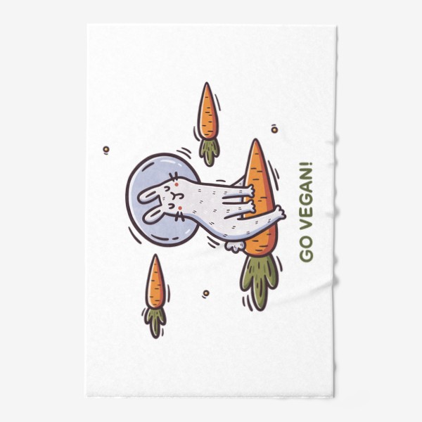 Полотенце «Милый заяц космонавт летит на морковке. Космос. Звезды. Go vegan!»