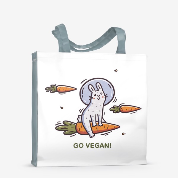 Сумка-шоппер «Милый заяц космонавт летит на морковке. Космос. Звезды. Go vegan!»