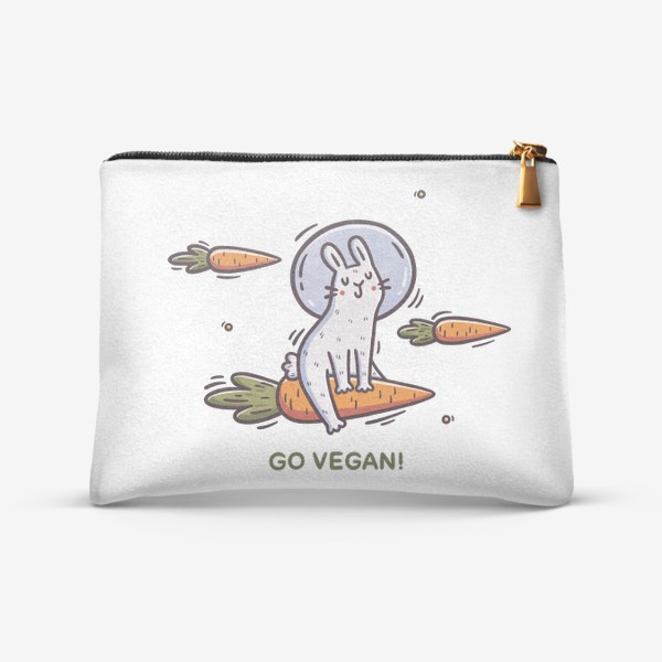Косметичка «Милый заяц космонавт летит на морковке. Космос. Звезды. Go vegan!»