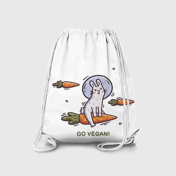 Рюкзак «Милый заяц космонавт летит на морковке. Космос. Звезды. Go vegan!»