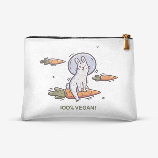 Косметичка «Милый заяц космонавт летит на морковке. Космос. Звезды. 100% vegan»