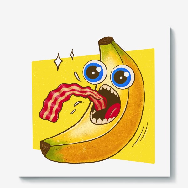 Холст «Смешной и голодный банан ест бекон»