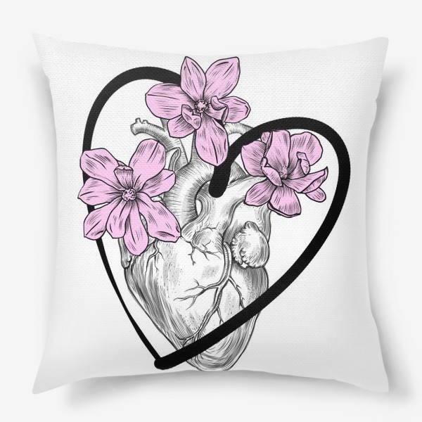 Подушка «Сердце с розовыми магнолиями»