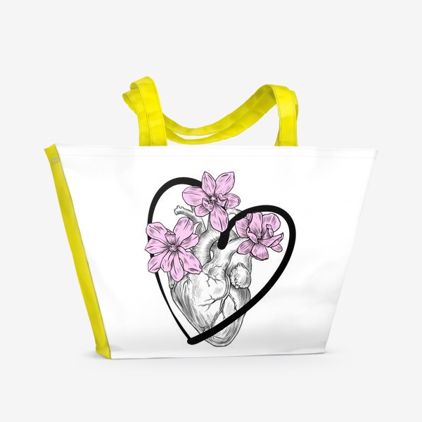 Пляжная сумка «Сердце с розовыми магнолиями»