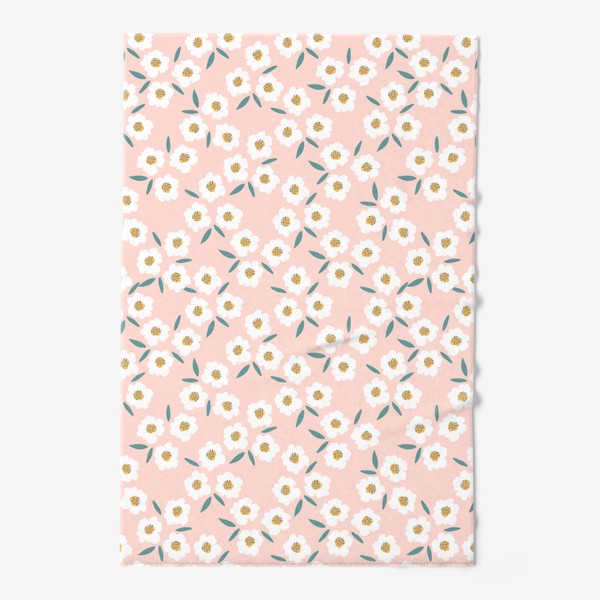 Полотенце «Паттерн с ромашками. Мелкие цветы на розовом.»