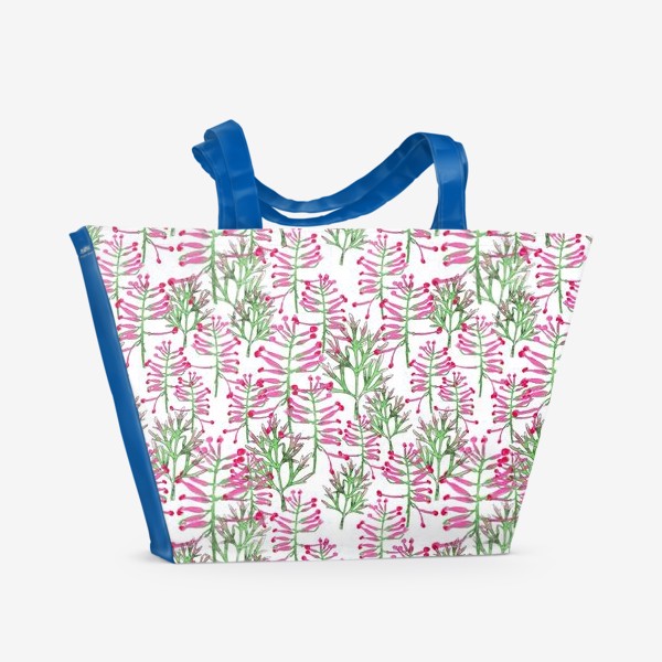 Пляжная сумка «Розовые цветы на белом фоне, паттерн »
