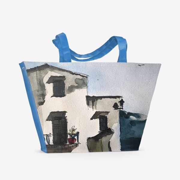 Пляжная сумка «Дом на море,акварель »