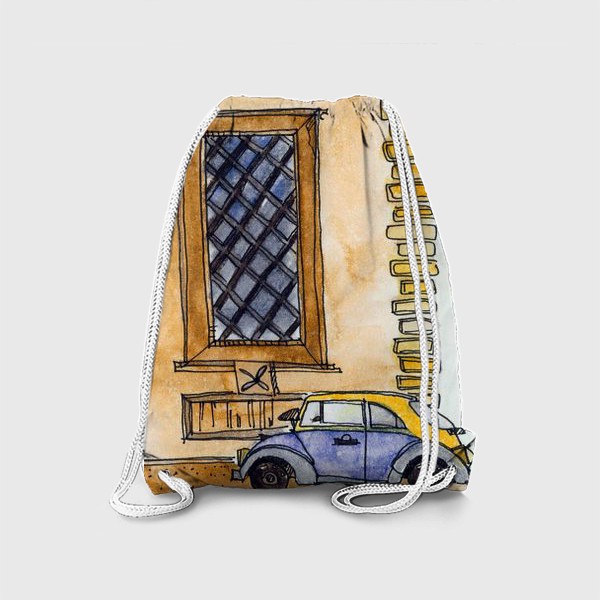 Рюкзак «Ретро машина на фоне дома , скетч »