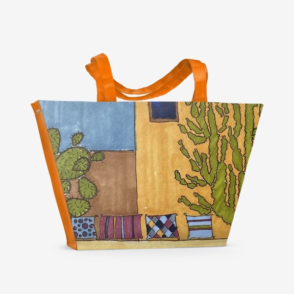 Пляжная сумка «Кактусы,лавка,подушки,скетч маркерами »