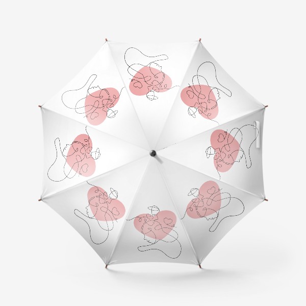 Зонт «Влюблённая пара одной линией на фоне большого розового сердца»