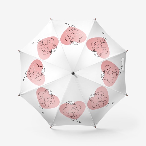 Зонт «Дама одной линией на фоне фоне розового большого сердца»