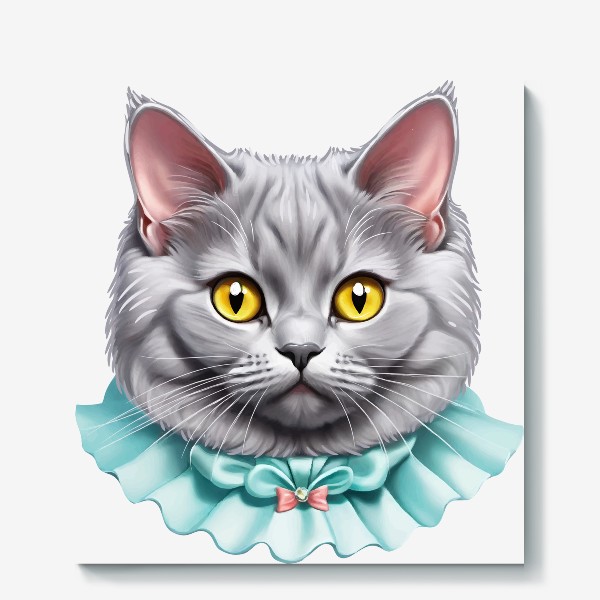 Холст «Толстый милый британский кот, смешной котенок британец именинник, забавный серый котик на день рождения любителю кошек»