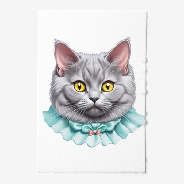 Полотенце «Толстый милый британский кот, смешной котенок британец именинник, забавный серый котик на день рождения любителю кошек»