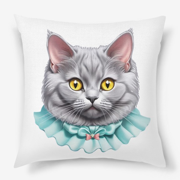 Подушка «Толстый милый британский кот, смешной котенок британец именинник, забавный серый котик на день рождения любителю кошек»