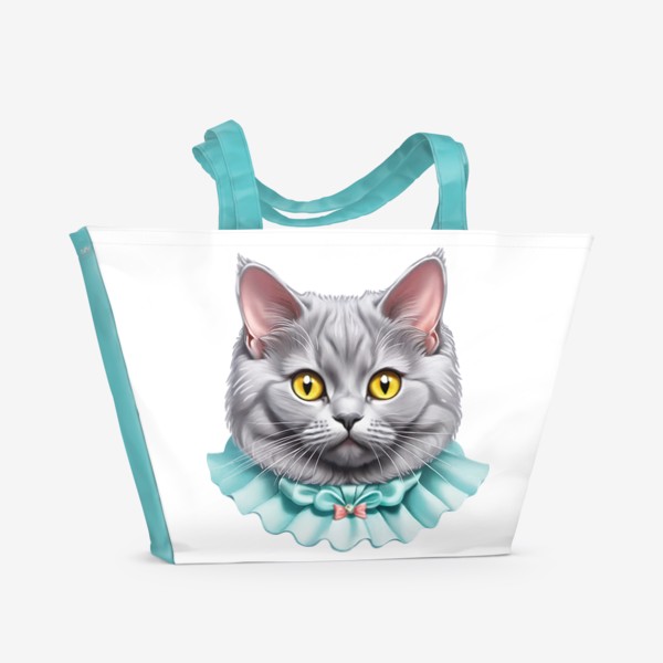 Пляжная сумка &laquo;Толстый милый британский кот, смешной котенок британец именинник, забавный серый котик на день рождения любителю кошек&raquo;