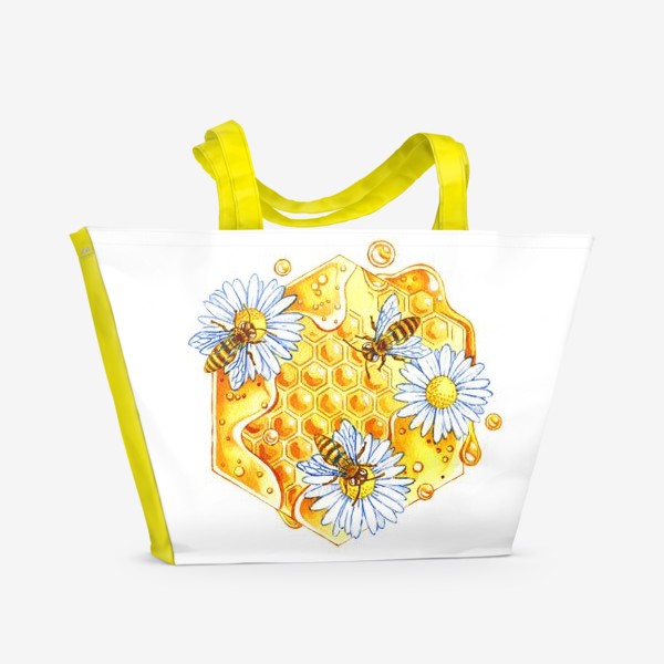 Пляжная сумка «Сота с медом и ромашками»