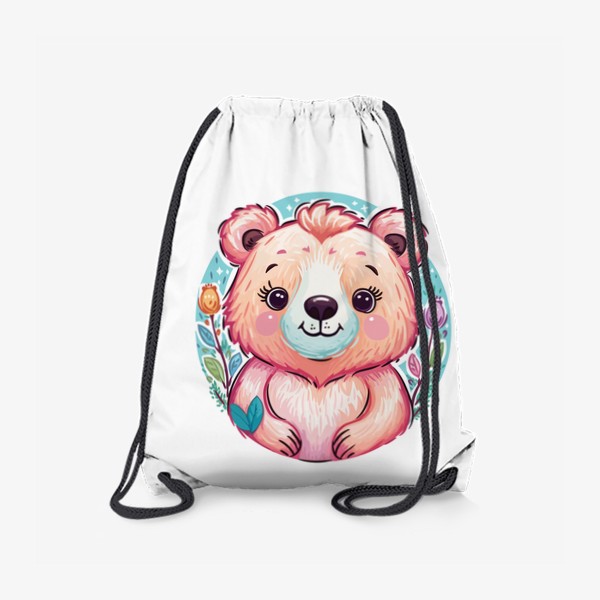 Рюкзак &laquo;Забавный розовый медвежонок с цветами, милый мишка медведь, принт для ребенка, для девочки, аниме кавай медведь&raquo;