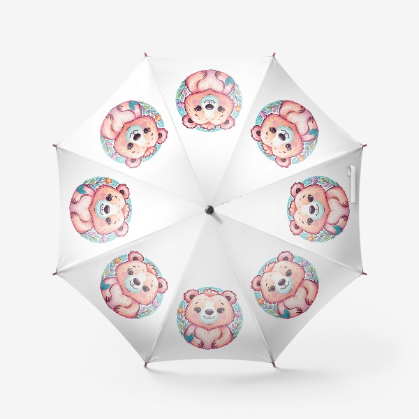Зонт «Забавный розовый медвежонок с цветами, милый мишка медведь, принт для ребенка, для девочки, аниме кавай медведь»