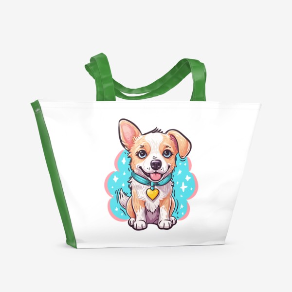 Пляжная сумка «Милый рыжий щенок дворняжка, собака - маленький друг, забавная аниме мультяшная собачка для ребенка»