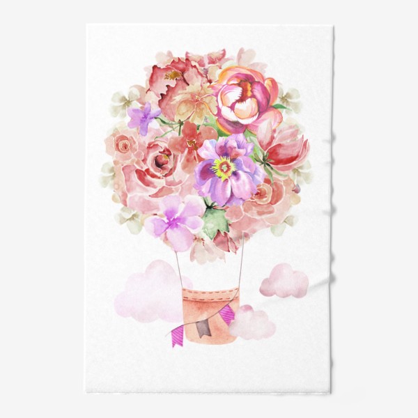 Полотенце &laquo;Цветочный воздушный шар, нежный пастельный букет из розовых и персиковых цветов розы и пиона&raquo;