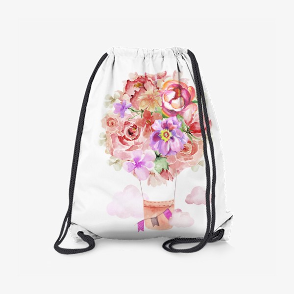 Рюкзак &laquo;Цветочный воздушный шар, нежный пастельный букет из розовых и персиковых цветов розы и пиона&raquo;