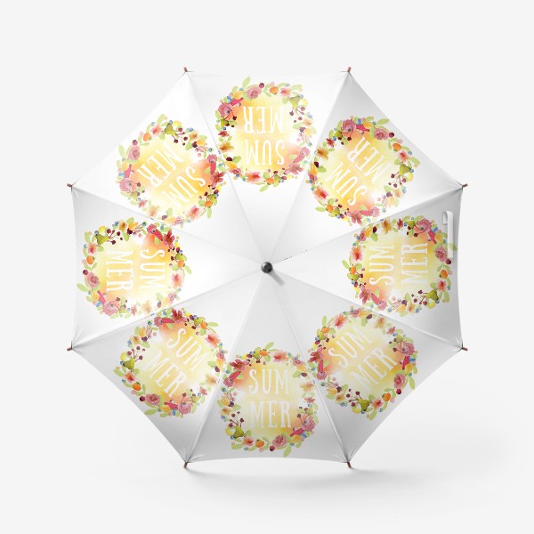Зонт &laquo;Красивый яркий акварельный веночек из цветов, ягод и фруктов, надпись на английском леттеринг лето (summer)&raquo;