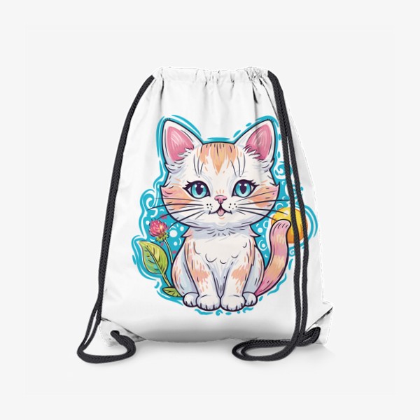 Рюкзак «Милый белый голубоглазый котенок, прикольный аниме мультяшный котик, детский принт с красивой кошечкой»