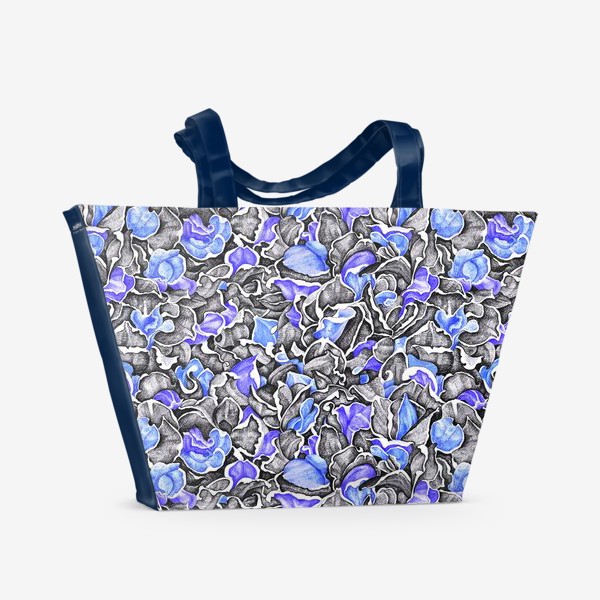 Пляжная сумка &laquo;Загадочный сад | Цветочный паттерн, синий&raquo;