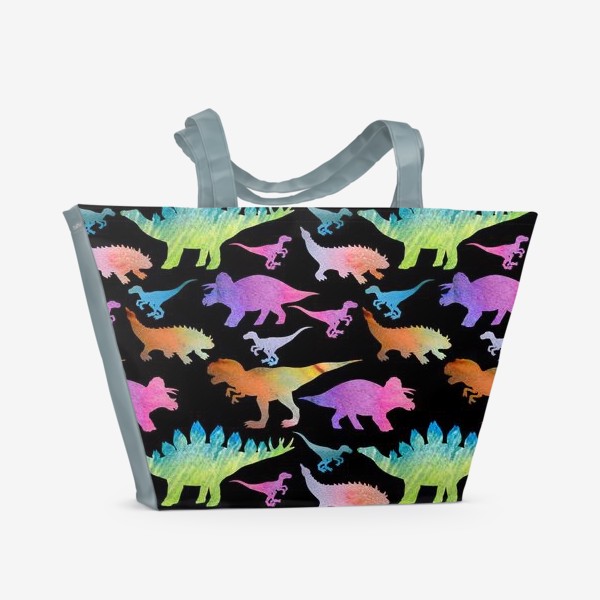 Пляжная сумка &laquo;Радужные динозавры на черном&raquo;