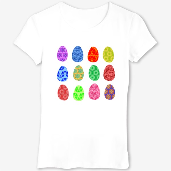 Футболка «Яркие красивые крашеные куриные яйца, стильный подарок на празник Пасхи, Песах Пасха, Пасхальные крашенные яйца с узором»