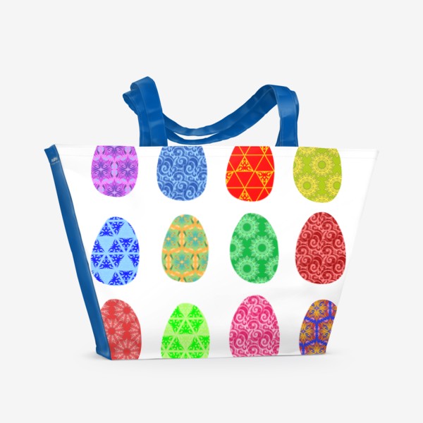 Пляжная сумка «Яркие красивые крашеные куриные яйца, стильный подарок на празник Пасхи, Песах Пасха, Пасхальные крашенные яйца с узором»