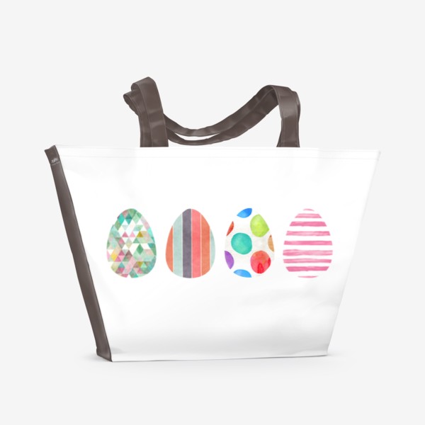 Пляжная сумка «Яркие красивые крашеные акварельные яйца, стильный подарок на празник светлой Пасхи, Пасхальные крашенные яйца с узором»