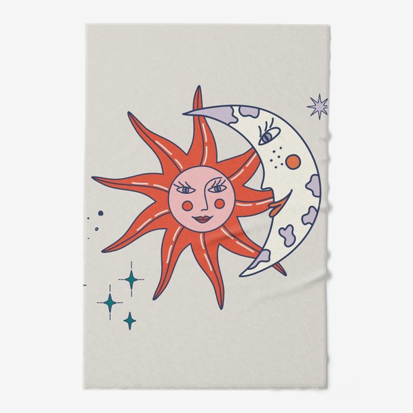 Полотенце «Солнце и луна. Космические символы в бохо стиле.»
